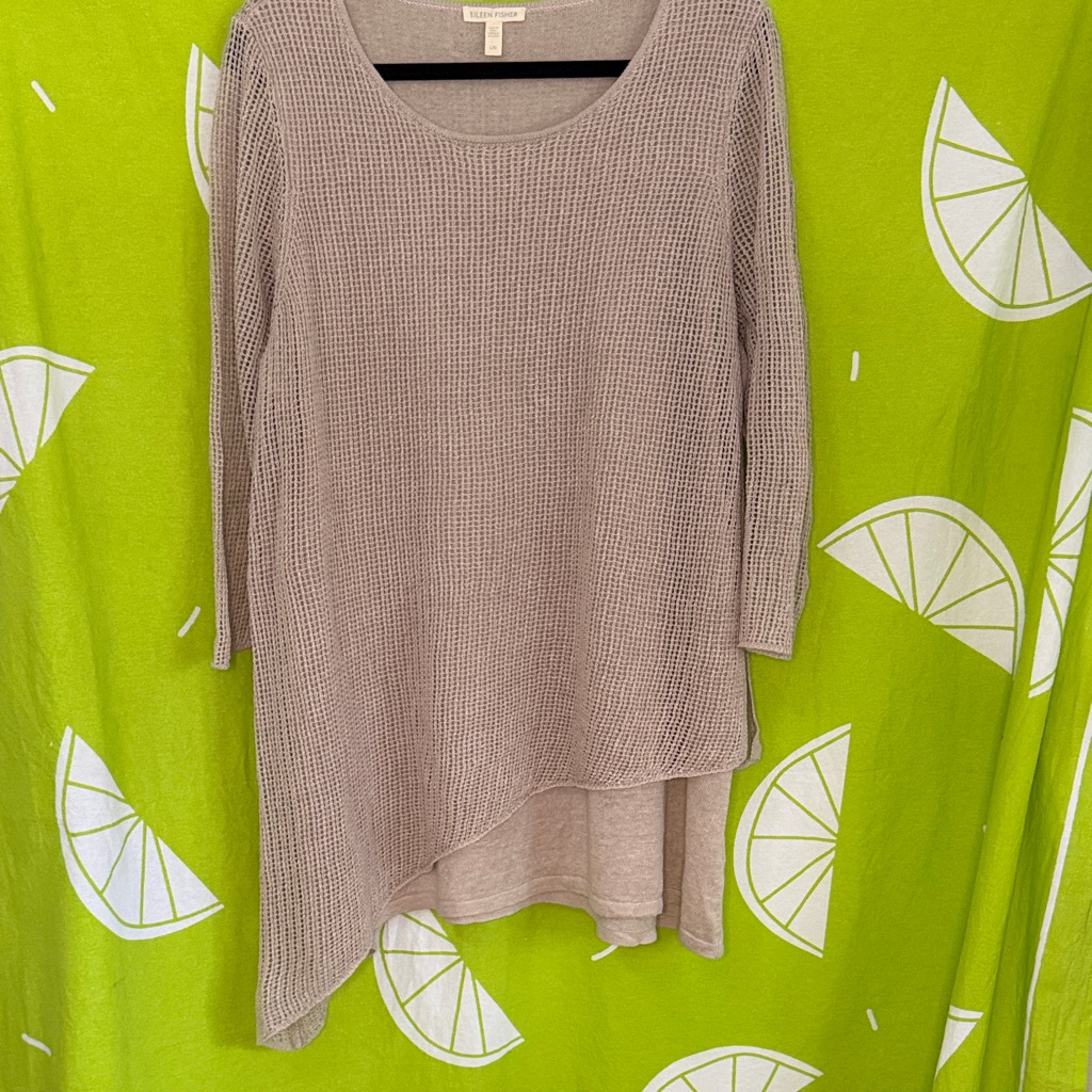 Eileen Fisher Mauve Knit Scoop Neck Top Large